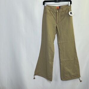 Tan Flared wide ish leg Pants parachute fabric BEIGE AND RED FIT AND FLARE PANT